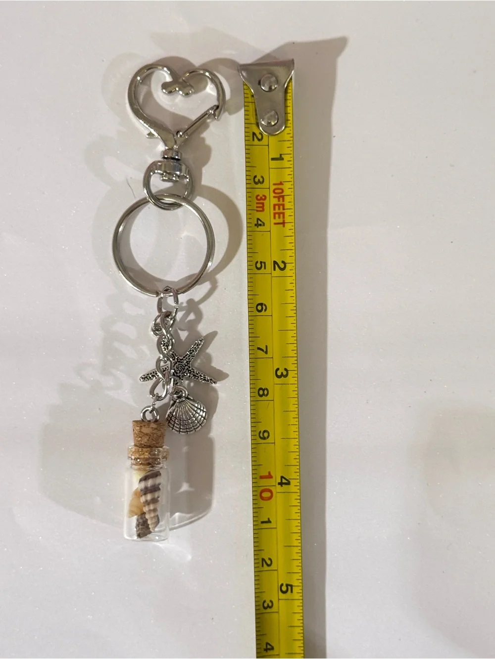 NWT Handmade Silver Heart Keychain/Bag Charm with Shells in a Bottle - Picture 5 of 8
